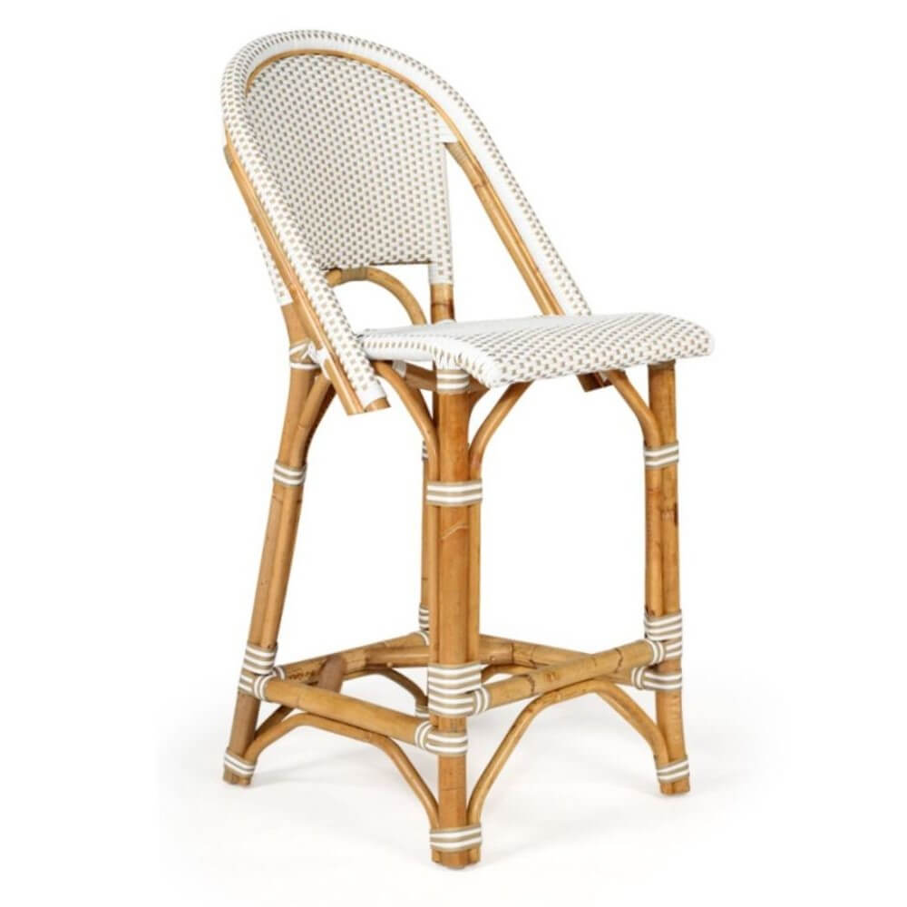 Modern Coastal Style Rattan TALL Dining Chair - Beige & White