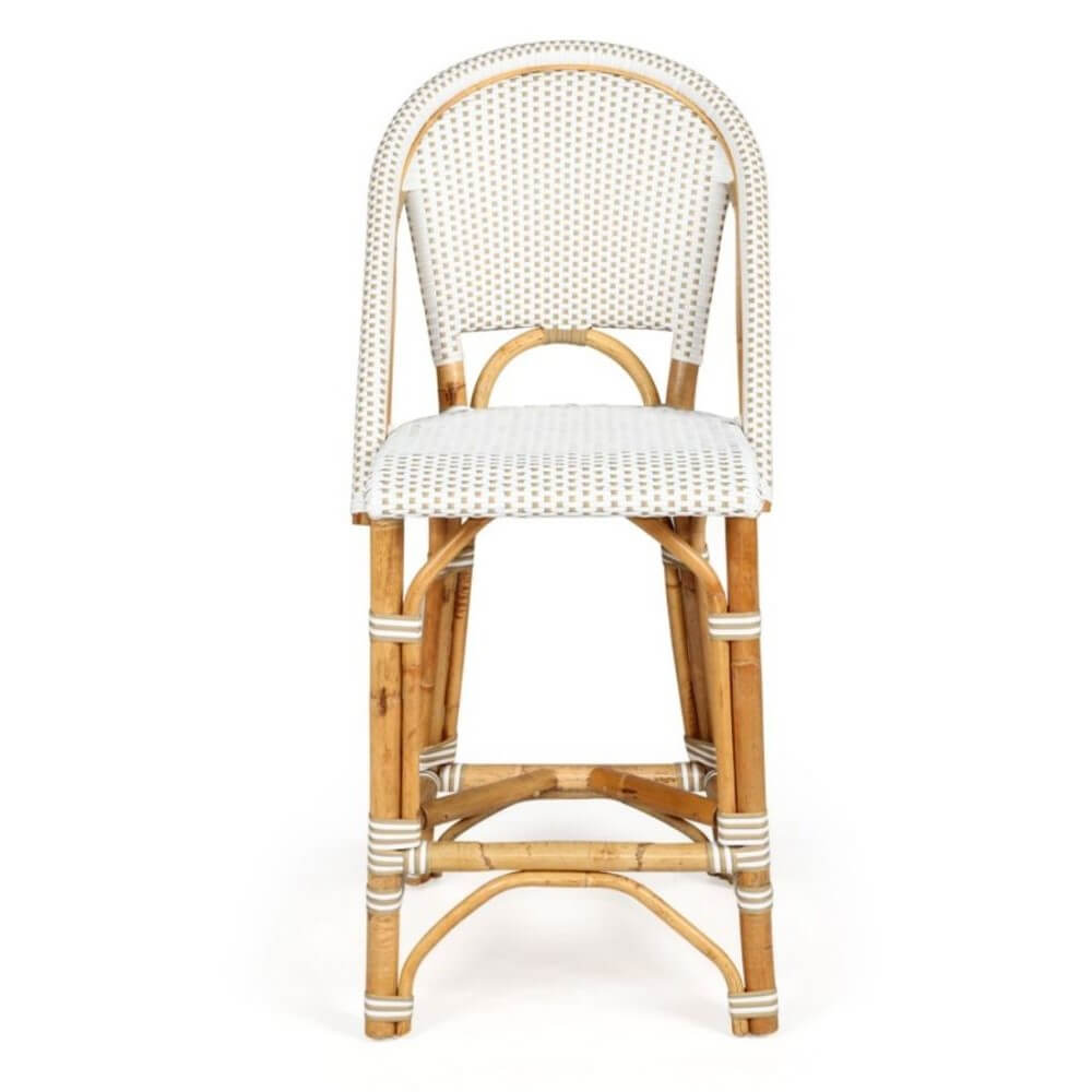 Modern Coastal Style Rattan TALL Dining Chair - Beige & White