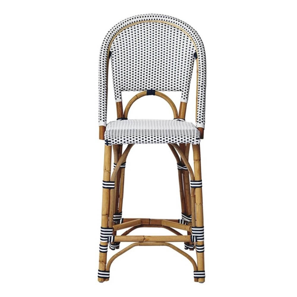 Modern Coastal Style Rattan TALL Dining Chair - Blue & White