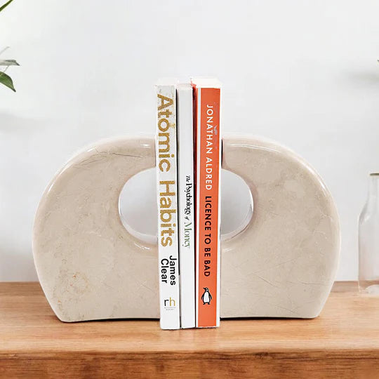 Modern Elegance Curve Design Marble Bookends - Cream