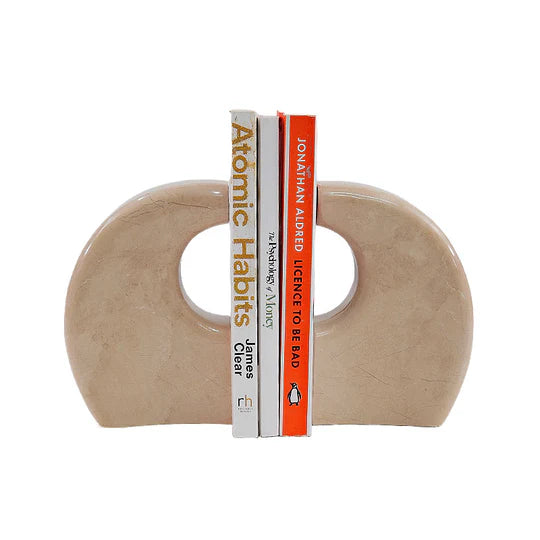 Modern Elegance Curve Design Marble Bookends - Cream