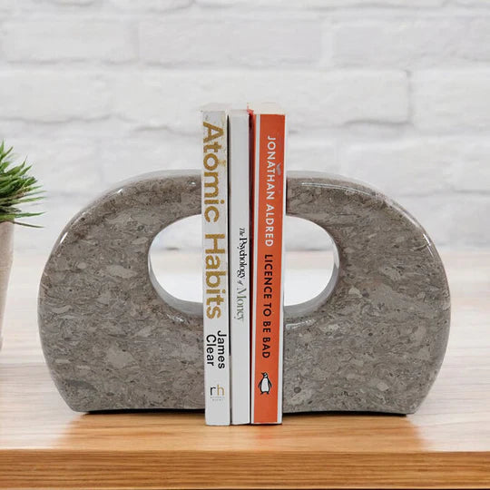 Modern Elegance Curve Design Marble Bookends - Grey