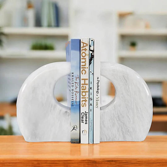 Modern Elegance Curve Design Marble Bookends - White