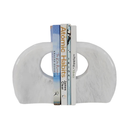 Modern Elegance Curve Design Marble Bookends - White