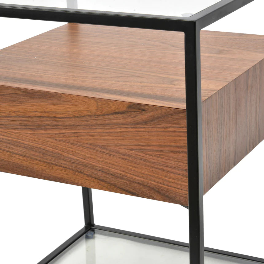 Modern Glass Side Table 43cms - Walnut