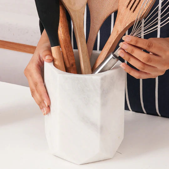 Modern Hexagon Utensil Holder - White