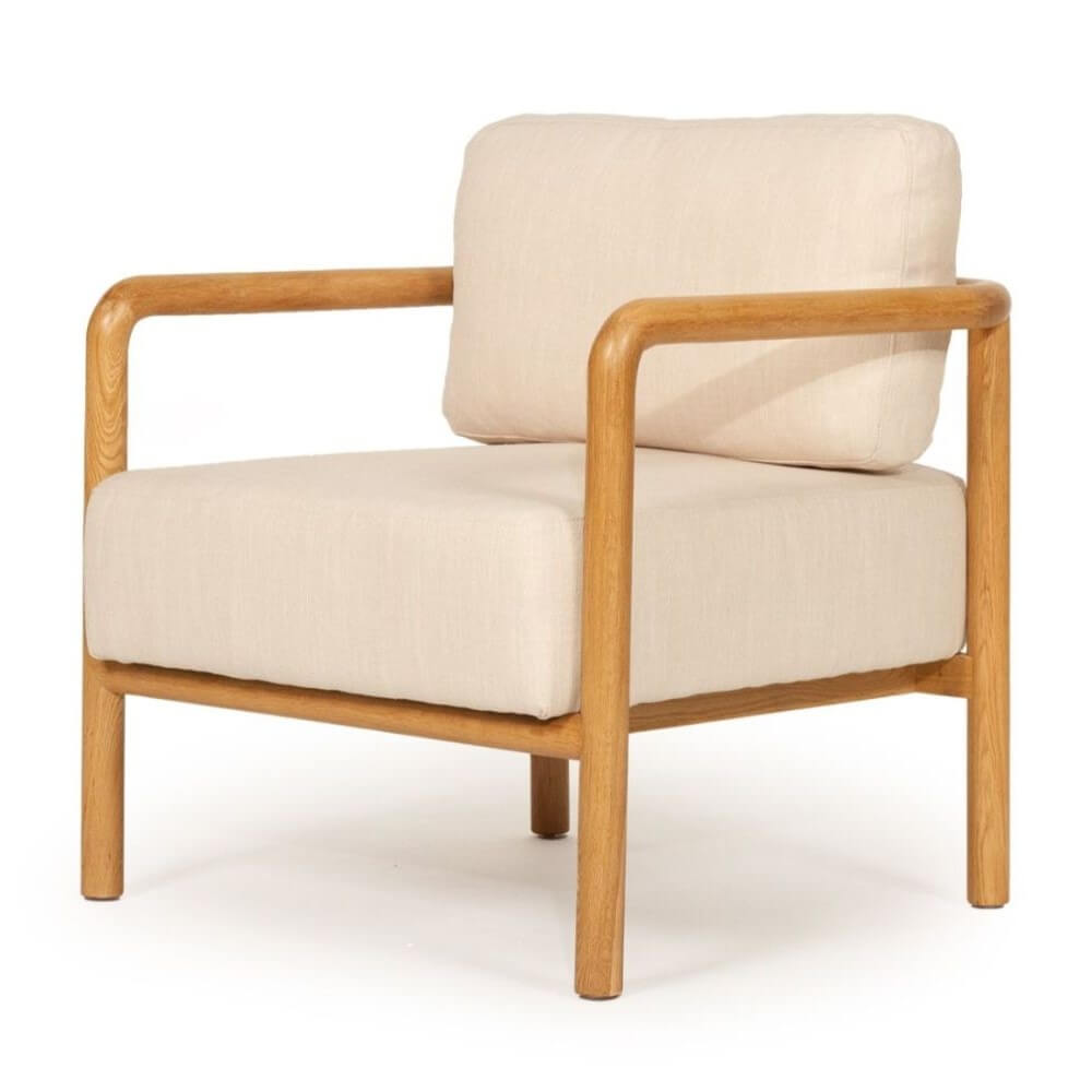 Modern Oak Frame Armchair with Cushions