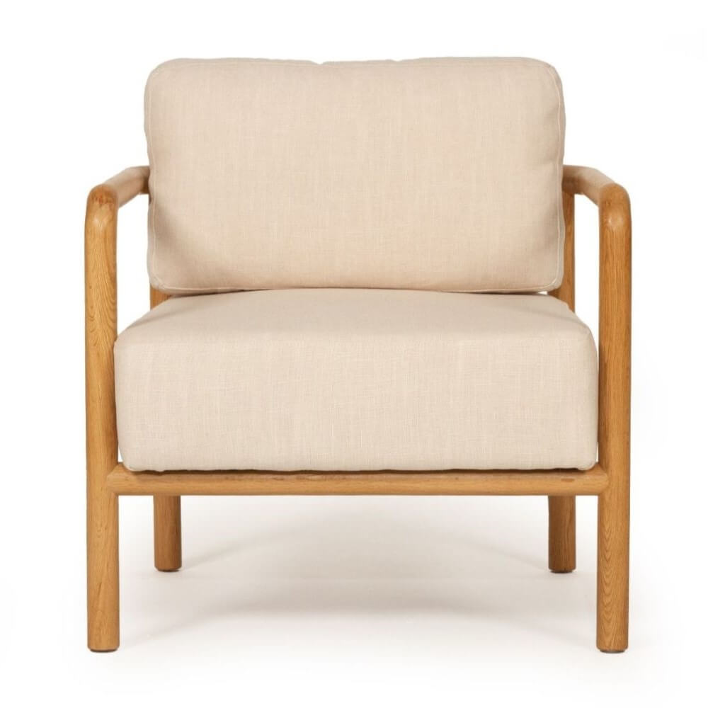 Modern Oak Frame Armchair with Cushions