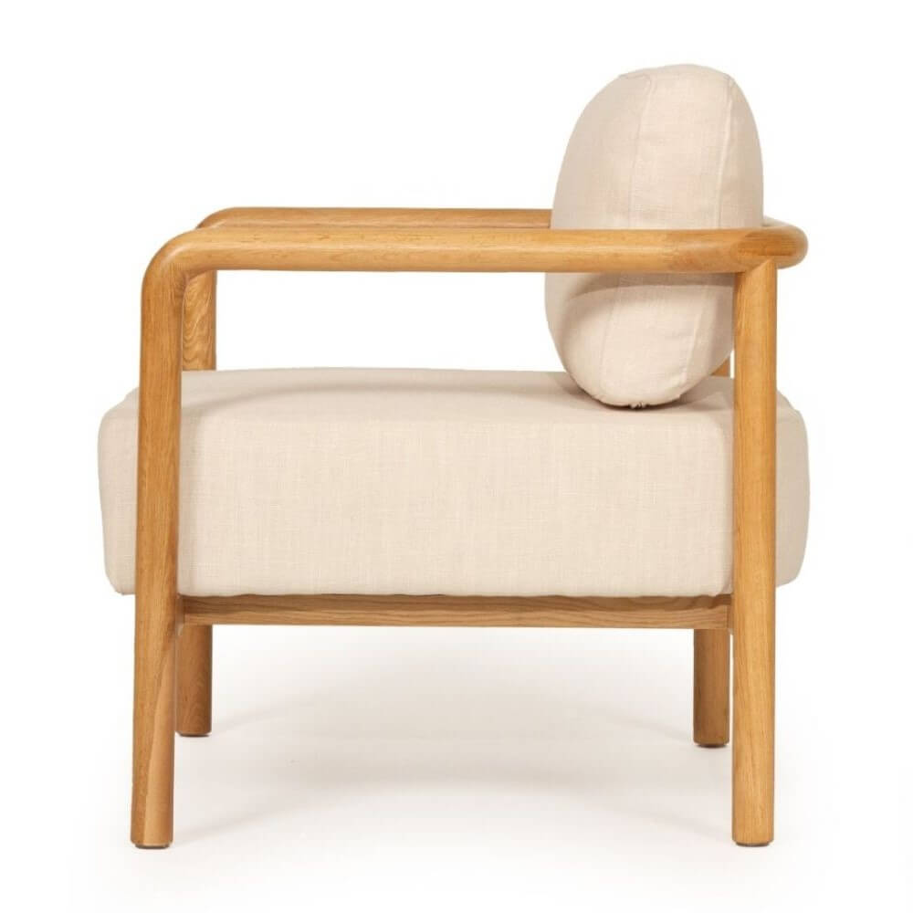 Modern Oak Frame Armchair with Cushions