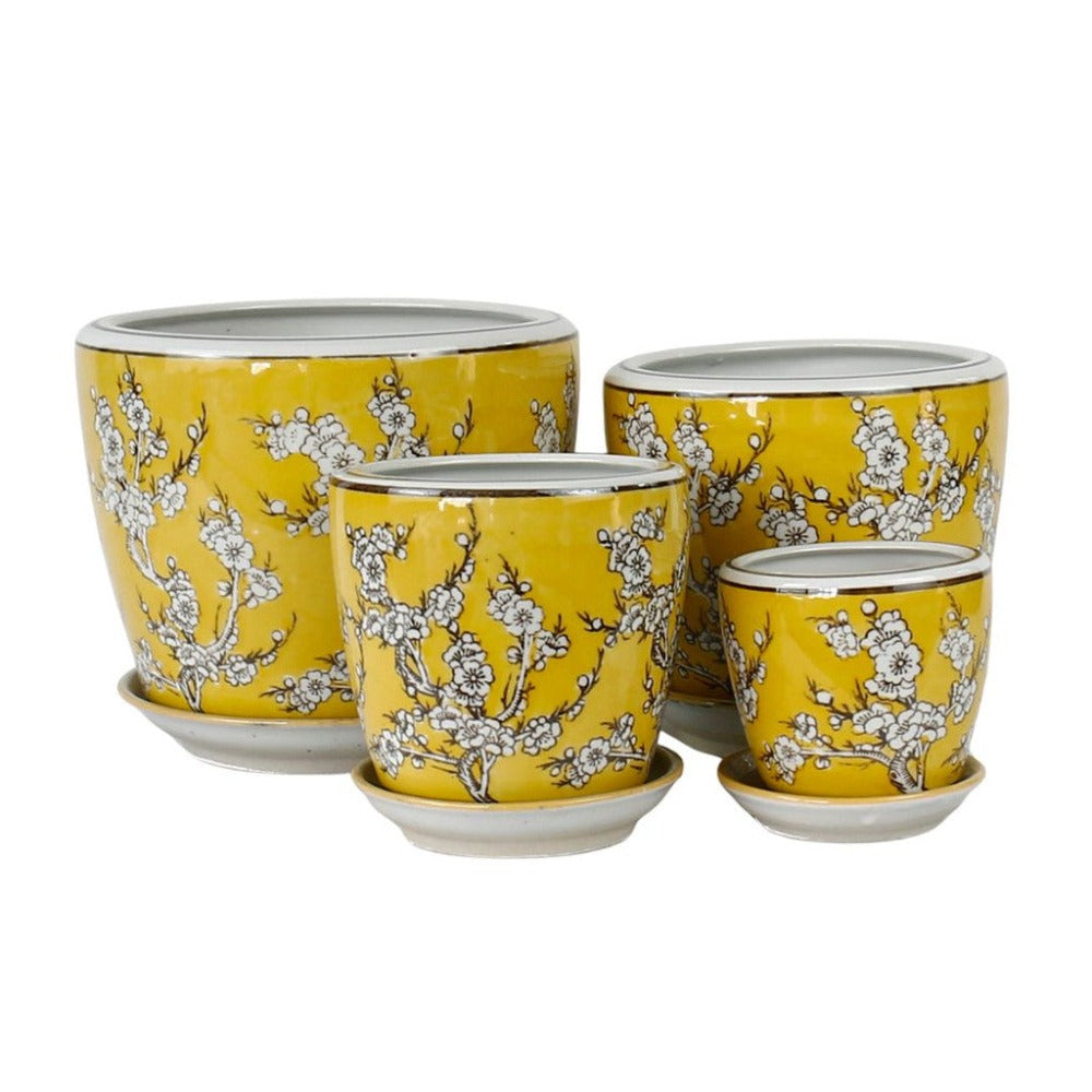 Modern Yellow Cherry Blossom Planters - Set of 4