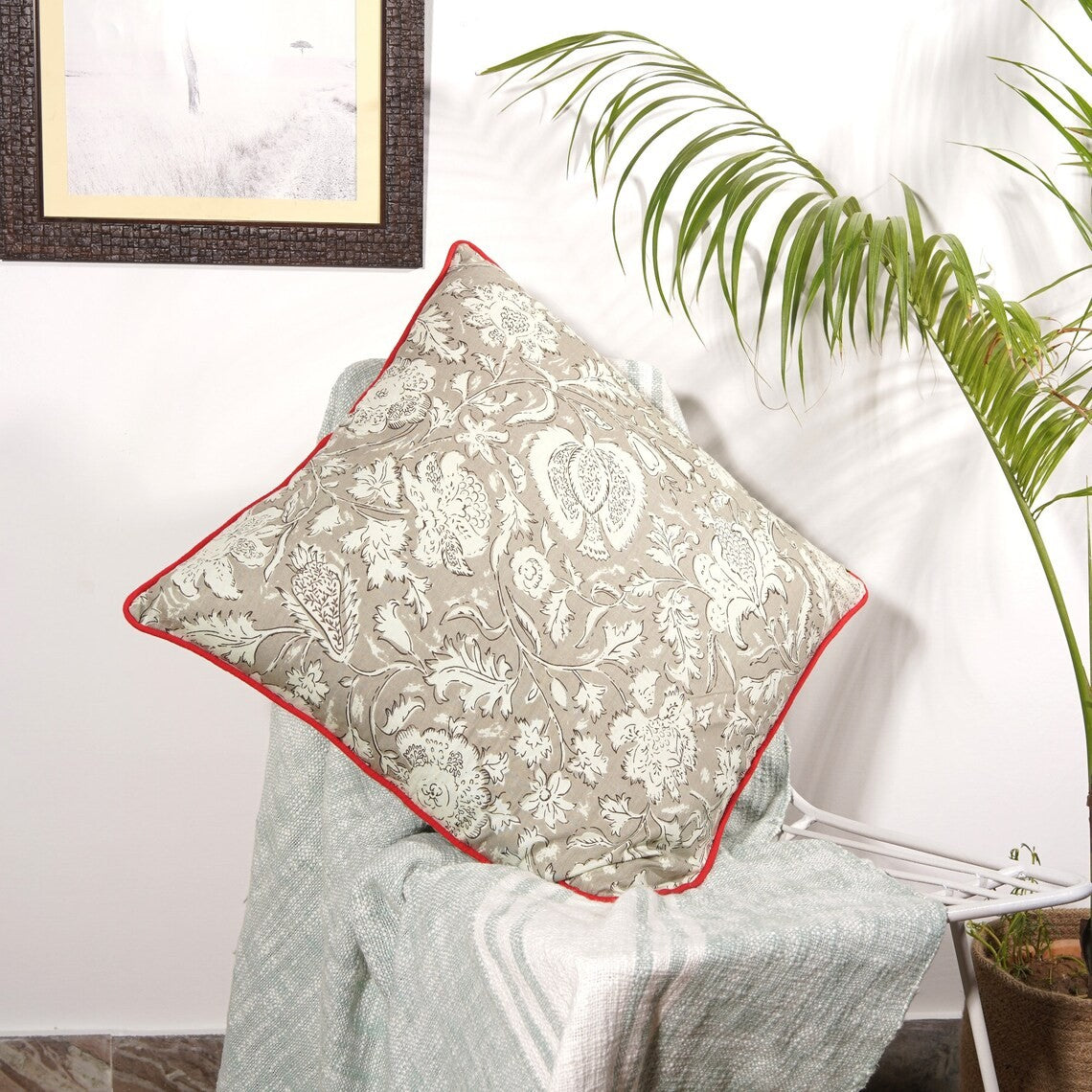 Monochrome Blossoms Cotton Cushion Cover 50 x 50cms