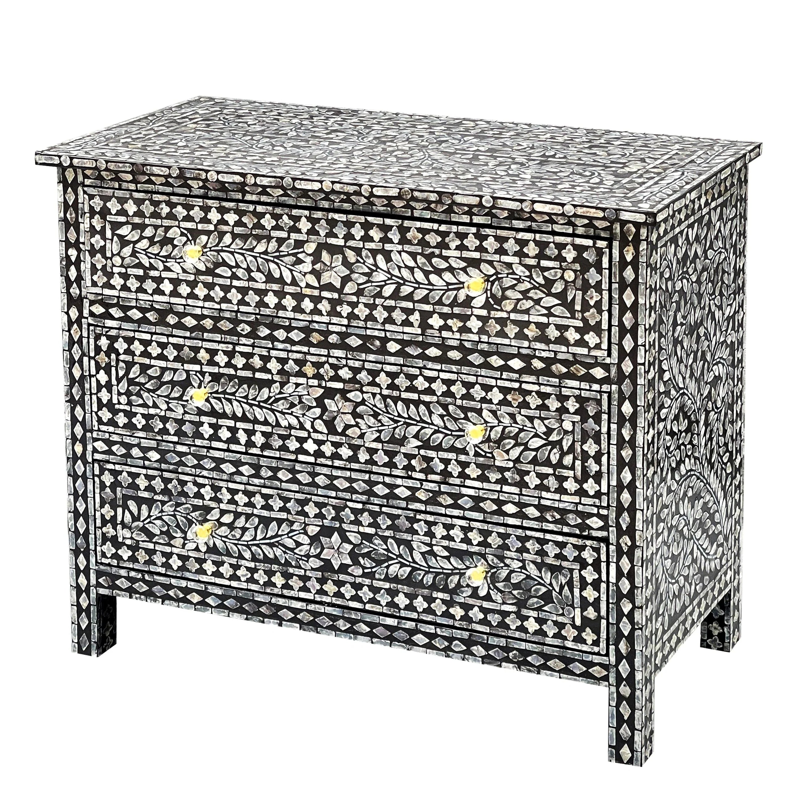 Monochrome Radiance Pearl-Embellished Chest of Draws