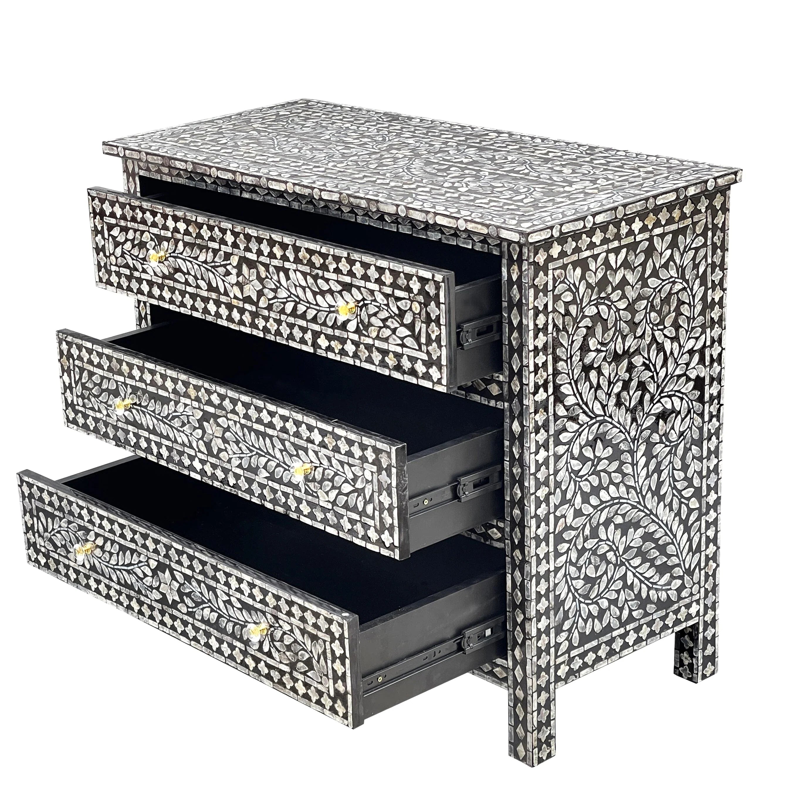 Monochrome Radiance Pearl-Embellished Chest of Draws