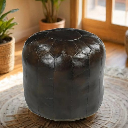 Moroccan Brown Leather Ottoman