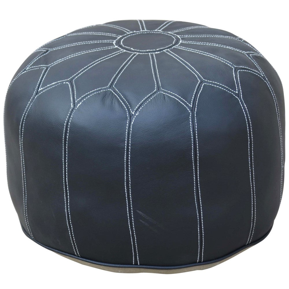 Moroccan Leather Ottoman Black