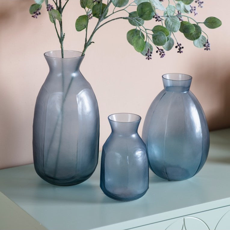 Mouth-Blown Glass Vase with Matt Elegance-Blue (Available in 4 Sizes)