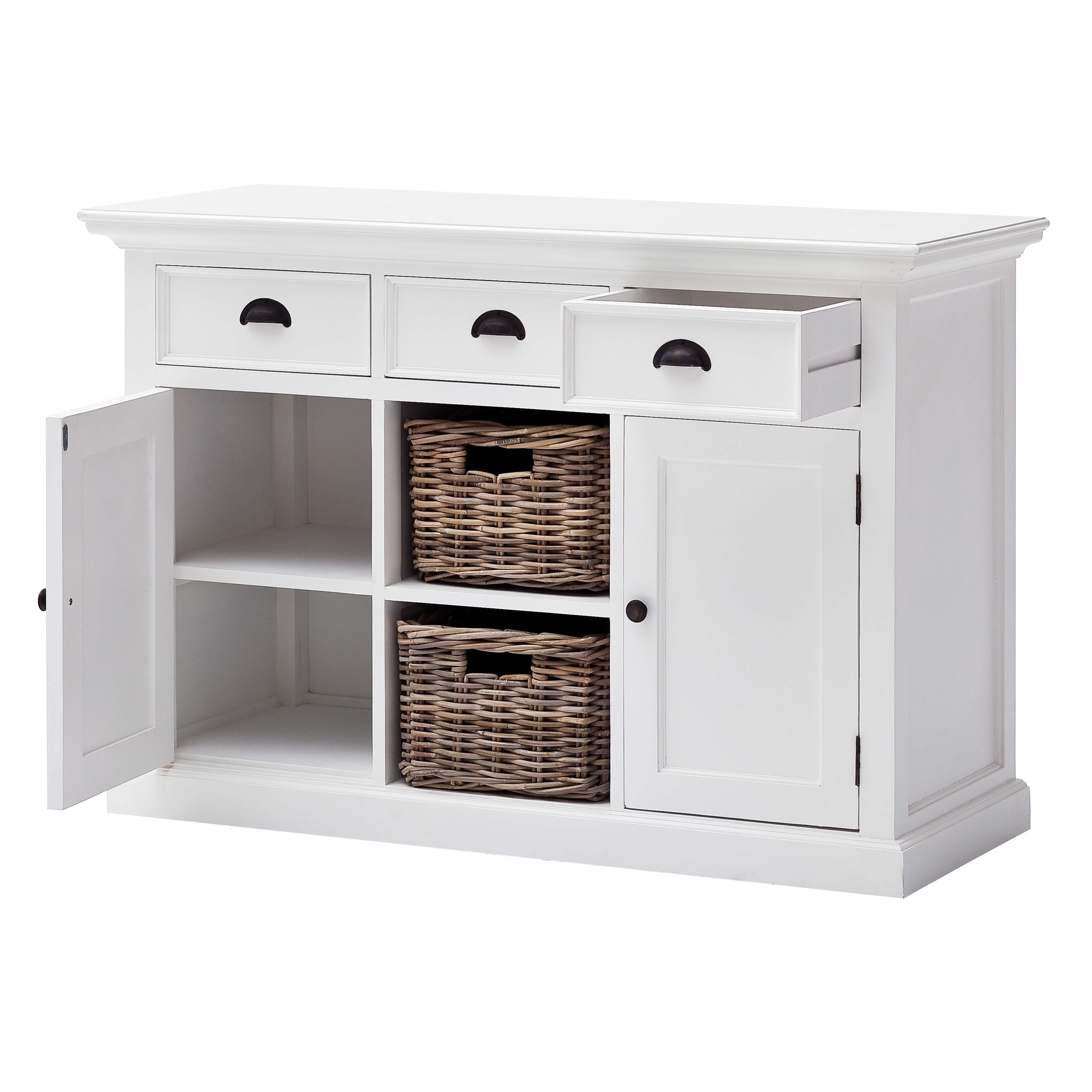 Classic Farmhouse Buffet 3 Drawers, 2 Doors & 2 Baskets