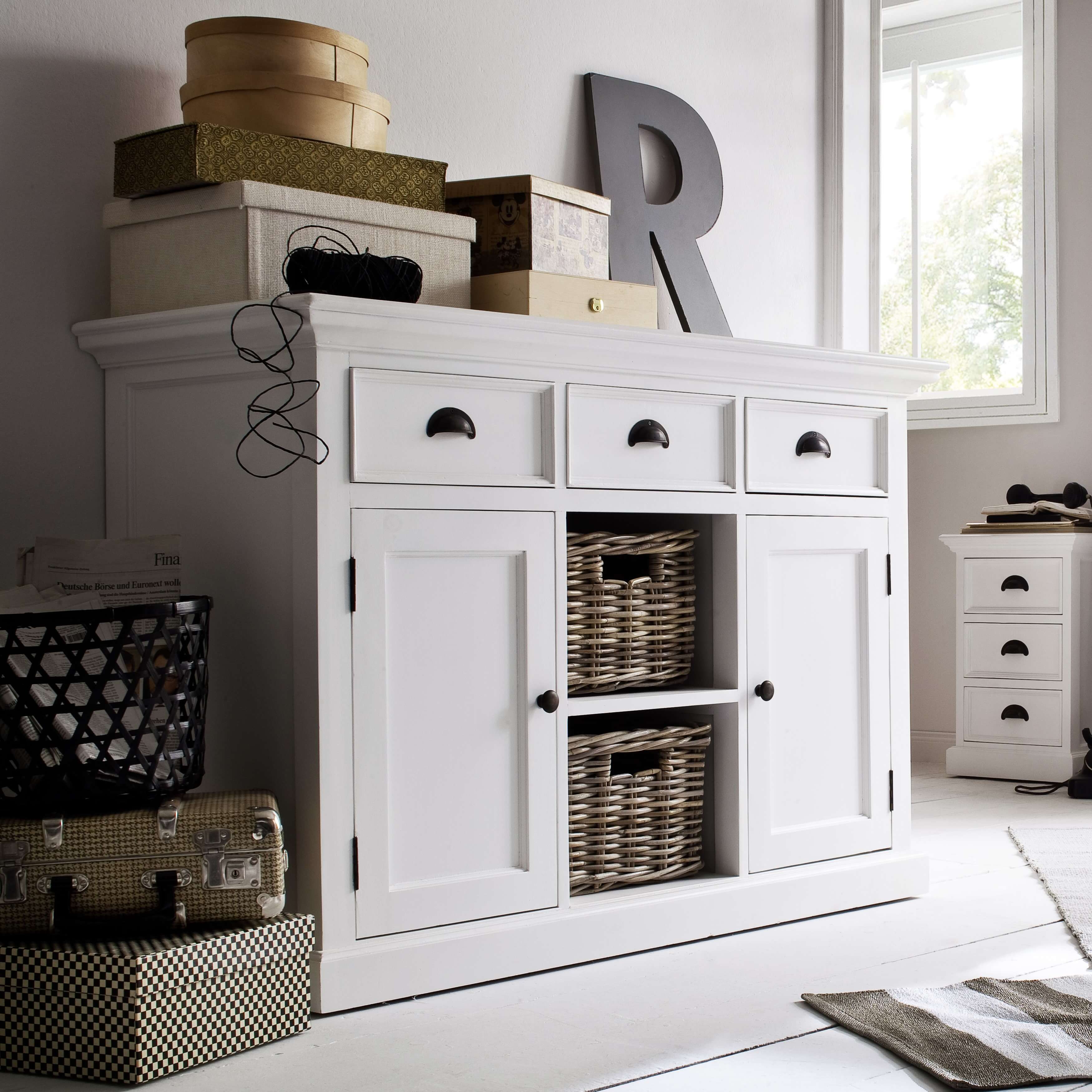 Classic Farmhouse Buffet 3 Drawers, 2 Doors & 2 Baskets