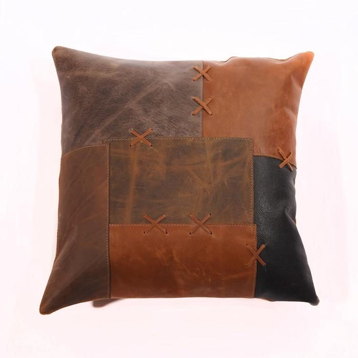 Multi Leather Lace Patched Cushion Cover 45 x 45cms