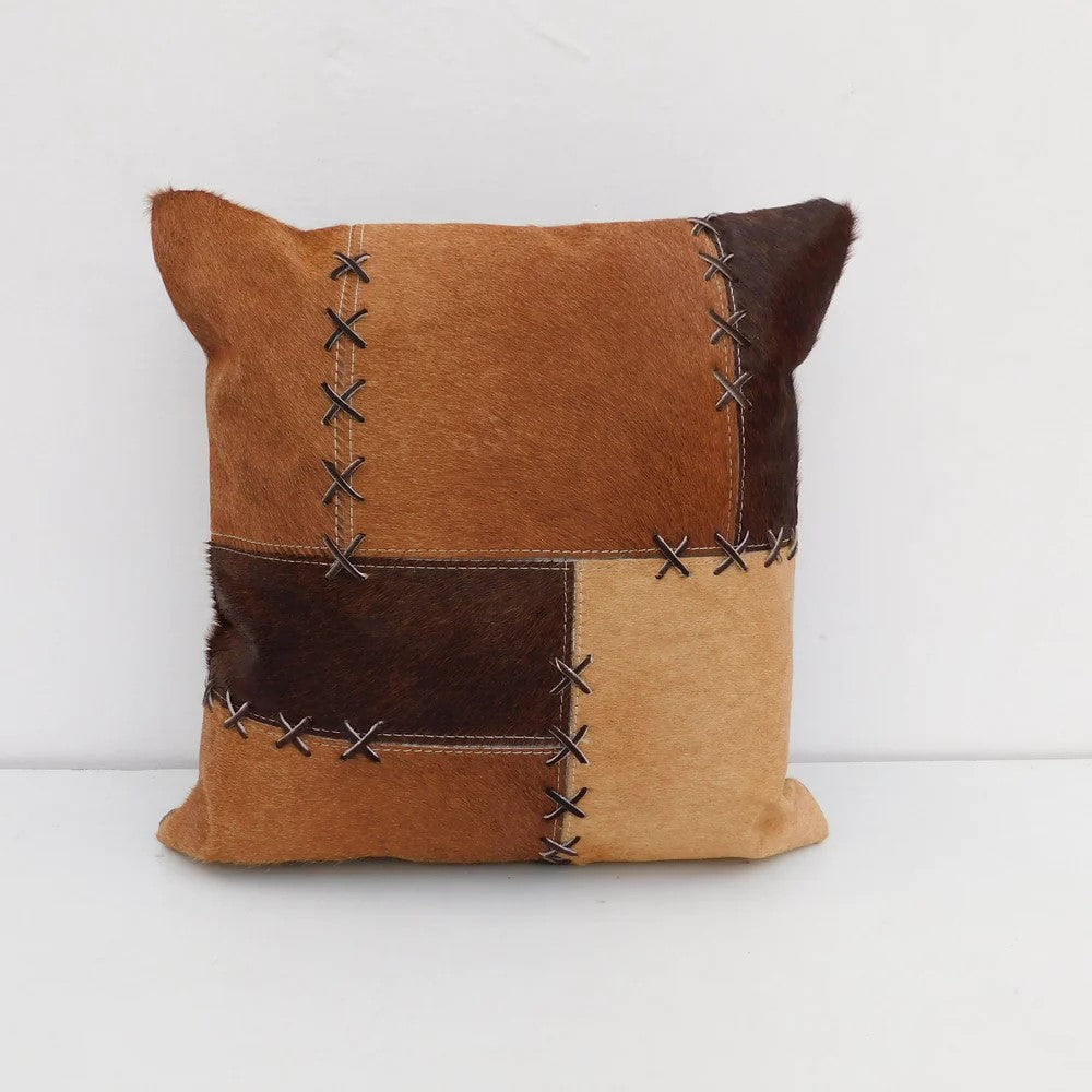 Multi Leather Patched Cushion Pillow Cover 40 x 40cms