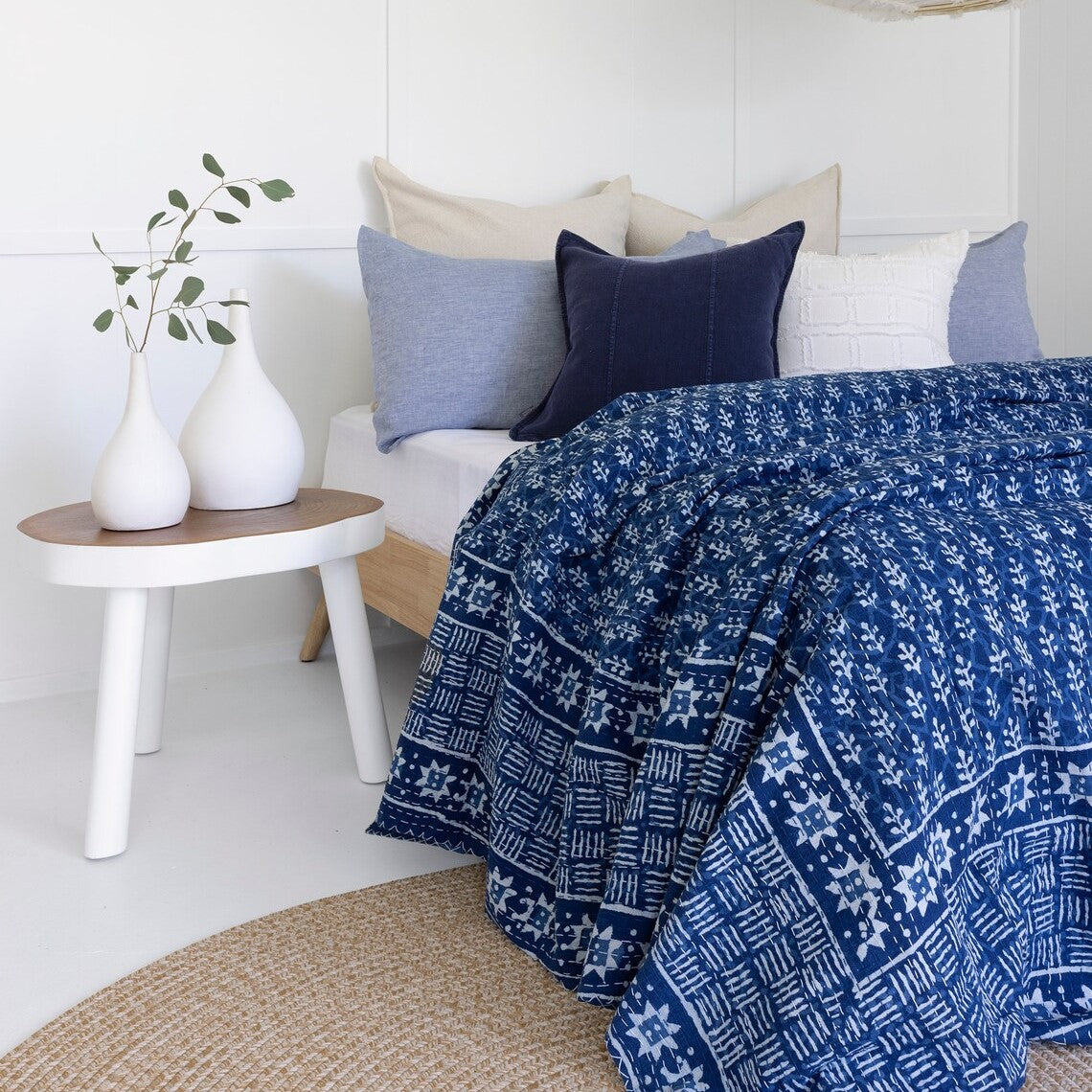 Mystical Indigo Garden Cotton Bedspread