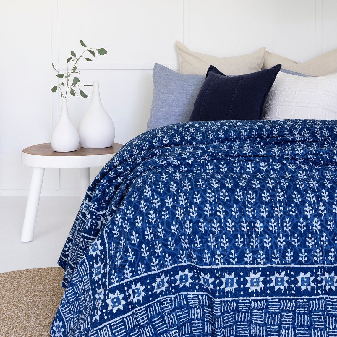 Mystical Indigo Garden Cotton Bedspread