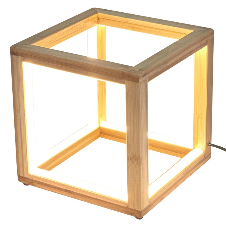 Natural Bamboo Cube LED Lamp - Small