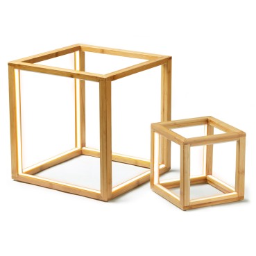 Natural Bamboo Cube LED Lamp - Small