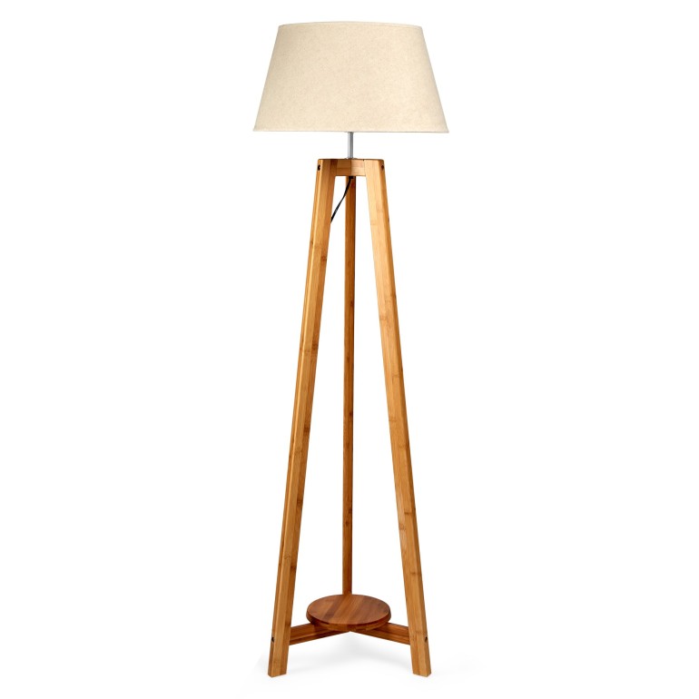 Natural Bamboo Tripod Floor Lamp with Beige Shade