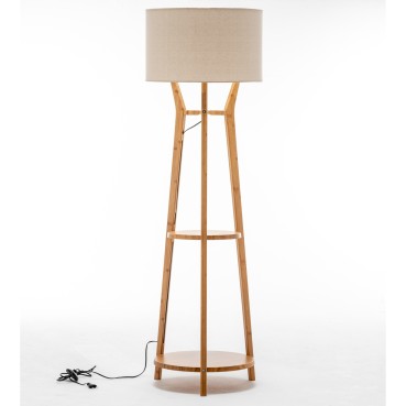 Natural Bamboo Tripod Floor Lamp with Beige Shade