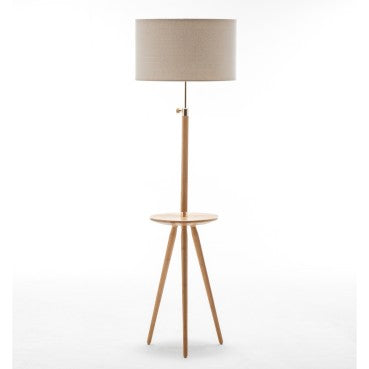 Natural Bamboo Tripod Floor Lamp with Middle Shelf - Beige