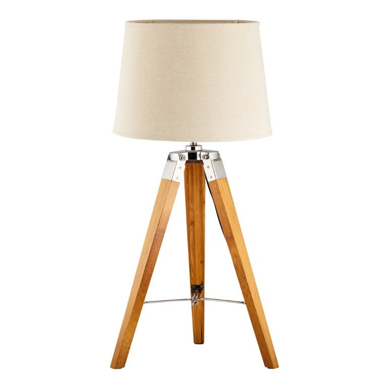 Natural Bamboo Tripod Table Lamp with Beige Shade