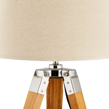 Natural Bamboo Tripod Table Lamp with Beige Shade