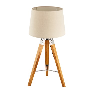 Natural Bamboo Tripod Table Lamp with Beige Shade