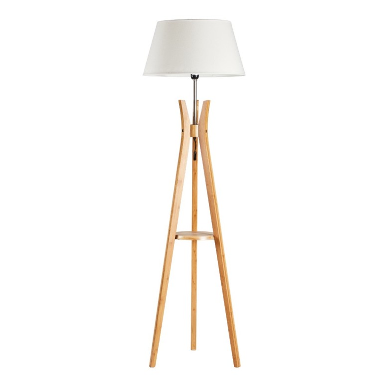 Natural Bamboo Tripod Table Lamp with White Shade - Large