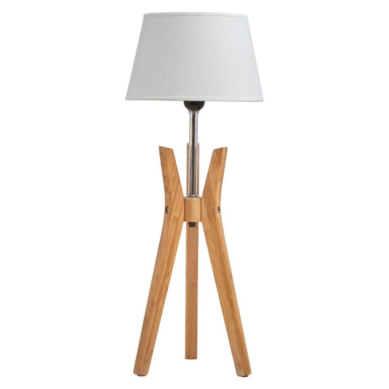 Natural Bamboo Tripod Table Lamp with White Shade