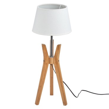 Natural Bamboo Tripod Table Lamp with White Shade