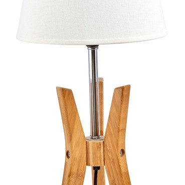 Natural Bamboo Tripod Table Lamp with White Shade