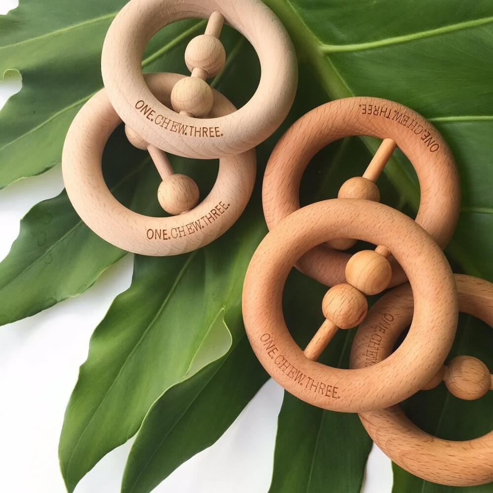 Personalised Natural Beech Wood Rattle Teether