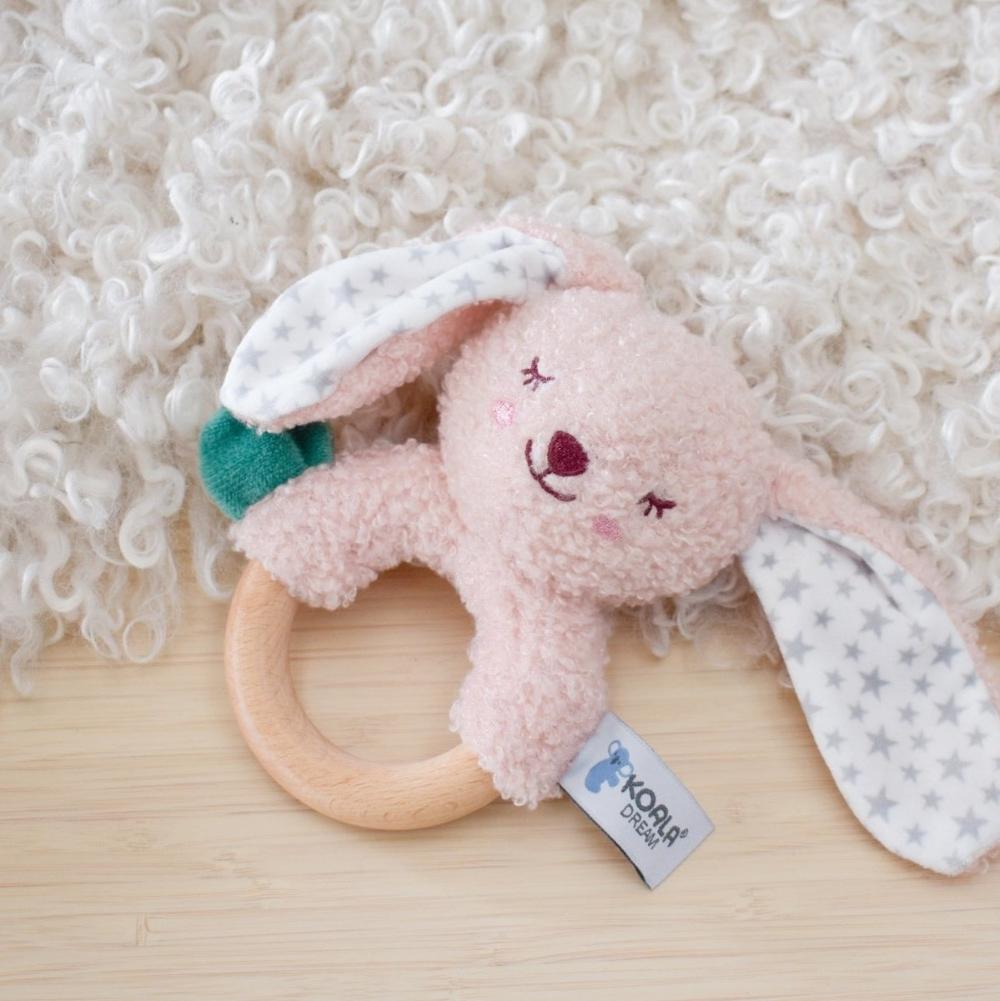 Natural Comfort Snuggle Berry Bunny Wooden Ring Rattle