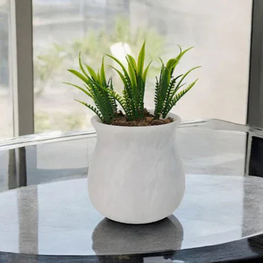 Natural Elegance Marble Planter Pot - White