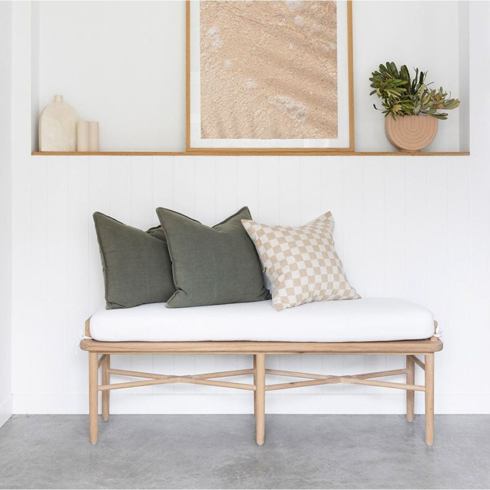 Natural Finish Bed End Bench With White Cushion