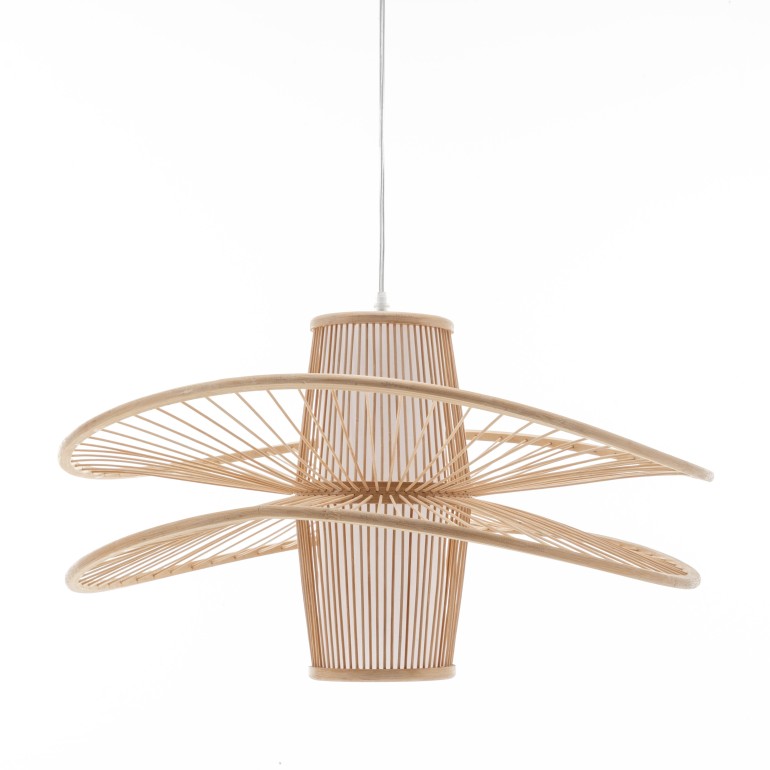 Natural Hand-Woven Bamboo Double Wide Brim Pendant Lamp - Large