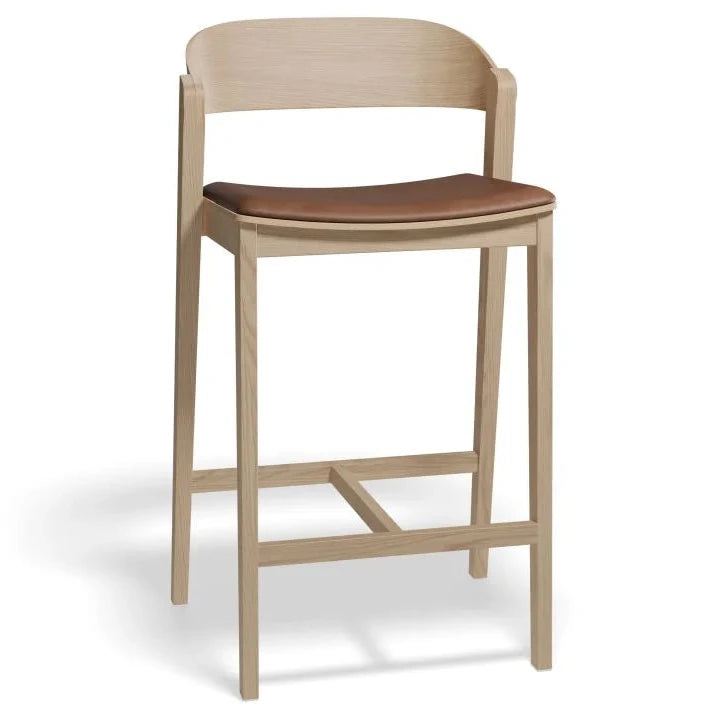 Natural Oak Vinyl Seat Pad Kitchen Stool - 65cms (Available in 3 Colors)