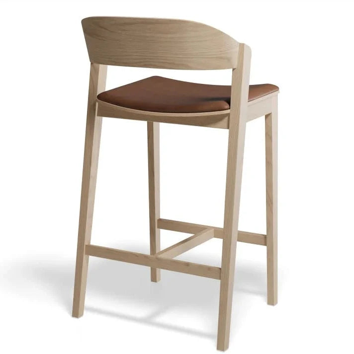 Natural Oak Vinyl Seat Pad Kitchen Stool - 65cms (Available in 3 Colors)