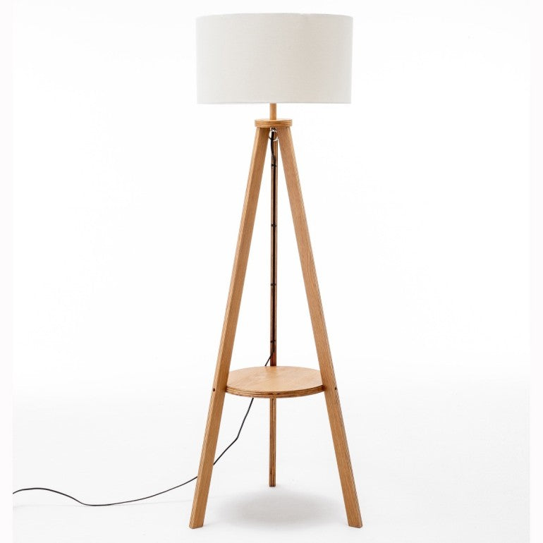 Natural Rubberwood Tripod Floor Lamp