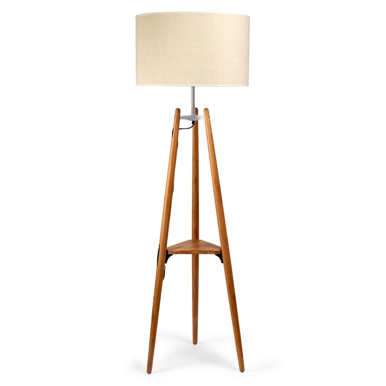 Natural Tripod Floor Lamp with Beige Shade