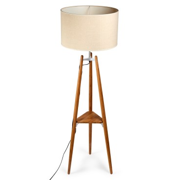 Natural Tripod Floor Lamp with Beige Shade