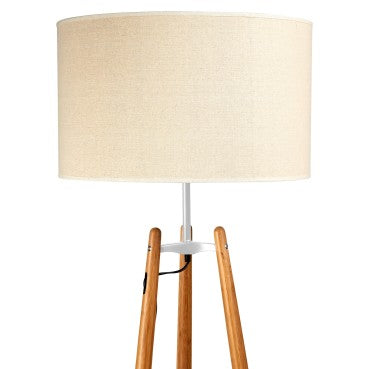 Natural Tripod Floor Lamp with Beige Shade