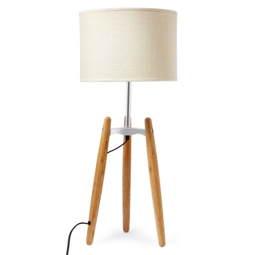 Natural Tripod Table Lamp with Beige Shade